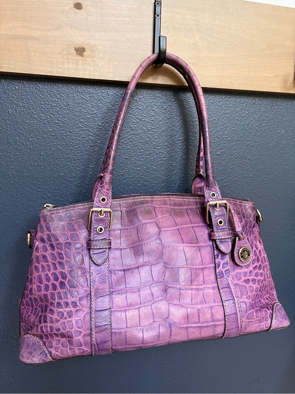 Dooney & Bourke Purple Embossed Croc Leather Satchel Shoulder Bag Y2K - Picture 2 of 16